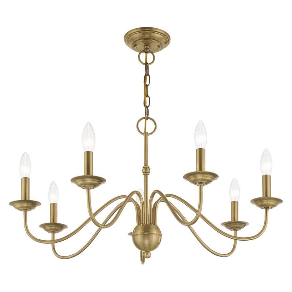 Elegant Antique Brass 7-Light Candelabra Chandelier
