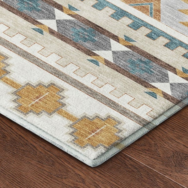 Mayfield Premium Machine Washable Abstract AMF2539 Ivory 8 ft. x 10 ft. Area Rug