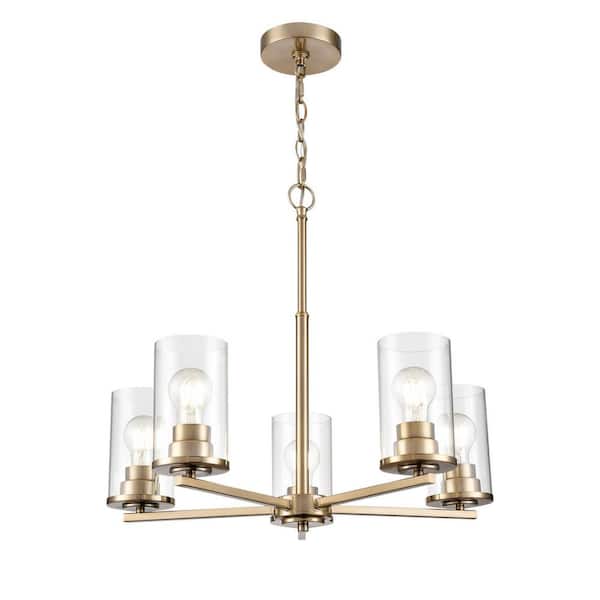 Verlana 24 in. 5-Light Modern Gold Chandelier with Clear Glass Shades