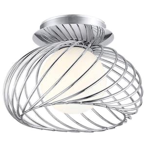 Thebe 7.125 in. W x 575 in. H 1-Light Chrome Semi-Flush Mount with Frosted Opal Glass Globed Shade