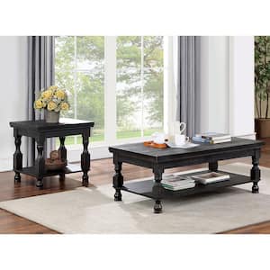Heavenly 2-Piece 47.5 in. Antique Black Rectangle Wood Coffee Table Set with Shelf