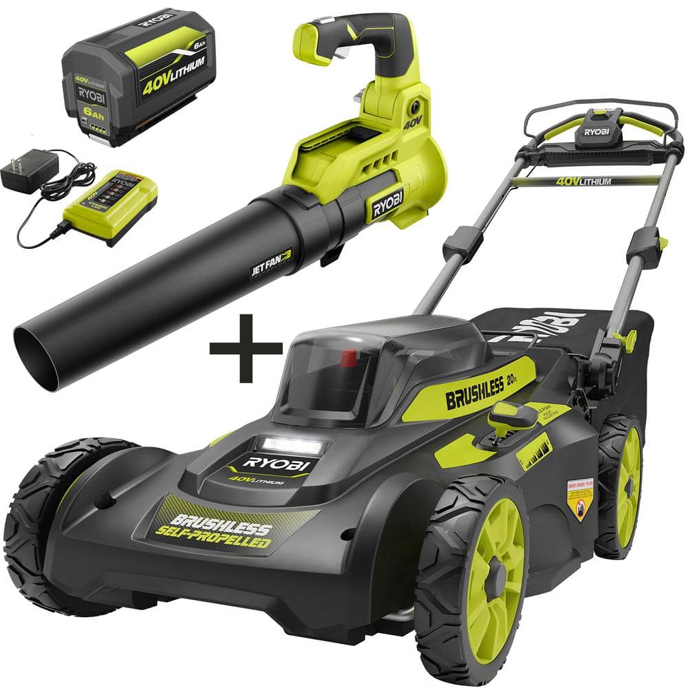 RYOBI 40V Brushless 20 Cordless Walk Behind Self-Propelled Lawn Mo ...