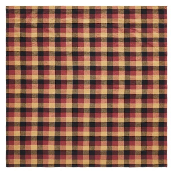 Heritage Farms 40 in. W x 40 in. L Deep Burgundy, Tan, Raven Black Primitive Check Cotton Tablecloth Topper