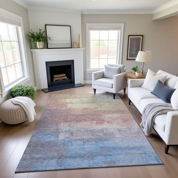 Mayfield Premium Machine Washable Abstract AMF1473 Beige 8 ft. x 10 ft. Area Rug