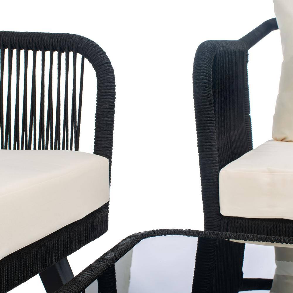 Torsla Black and Beige 4-Piece Rope Patio Set