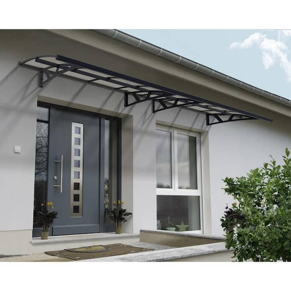 Amsterdam 5 ft. x 15 ft. Gray/Clear Door and Window Fixed Awning