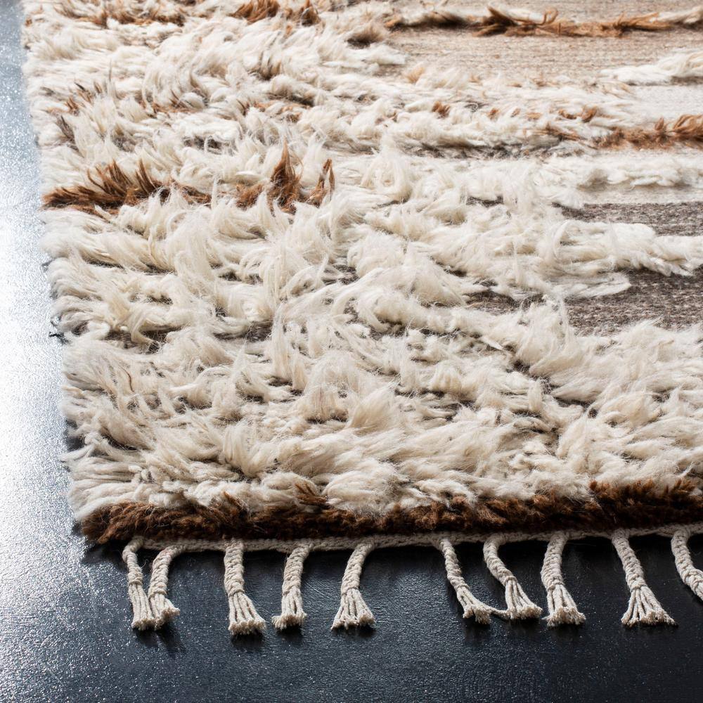 Gray and Brown Hand-Knotted Wool Runner Rug with Tassels