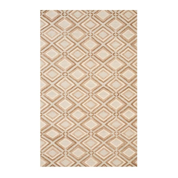 EORC Brown 5 ft. x 8 ft. Handmade Wool Contemporary Geometric Raga Area Rug