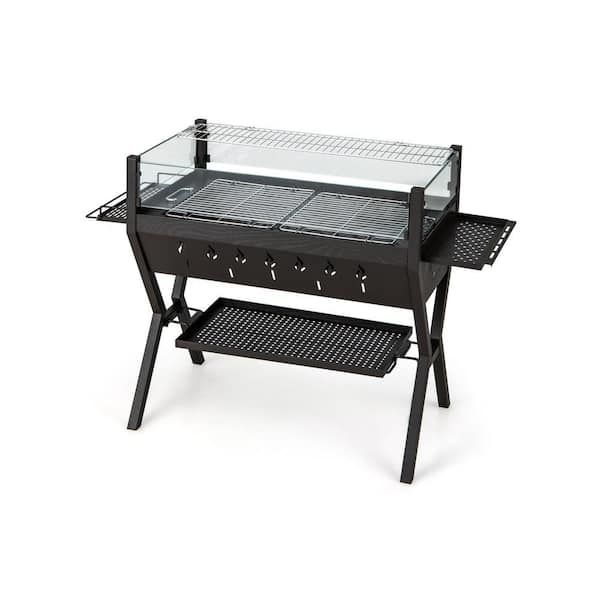 Barbecue Charcoal Grills with Wind Guard Seasoning Racks-Black in Brown