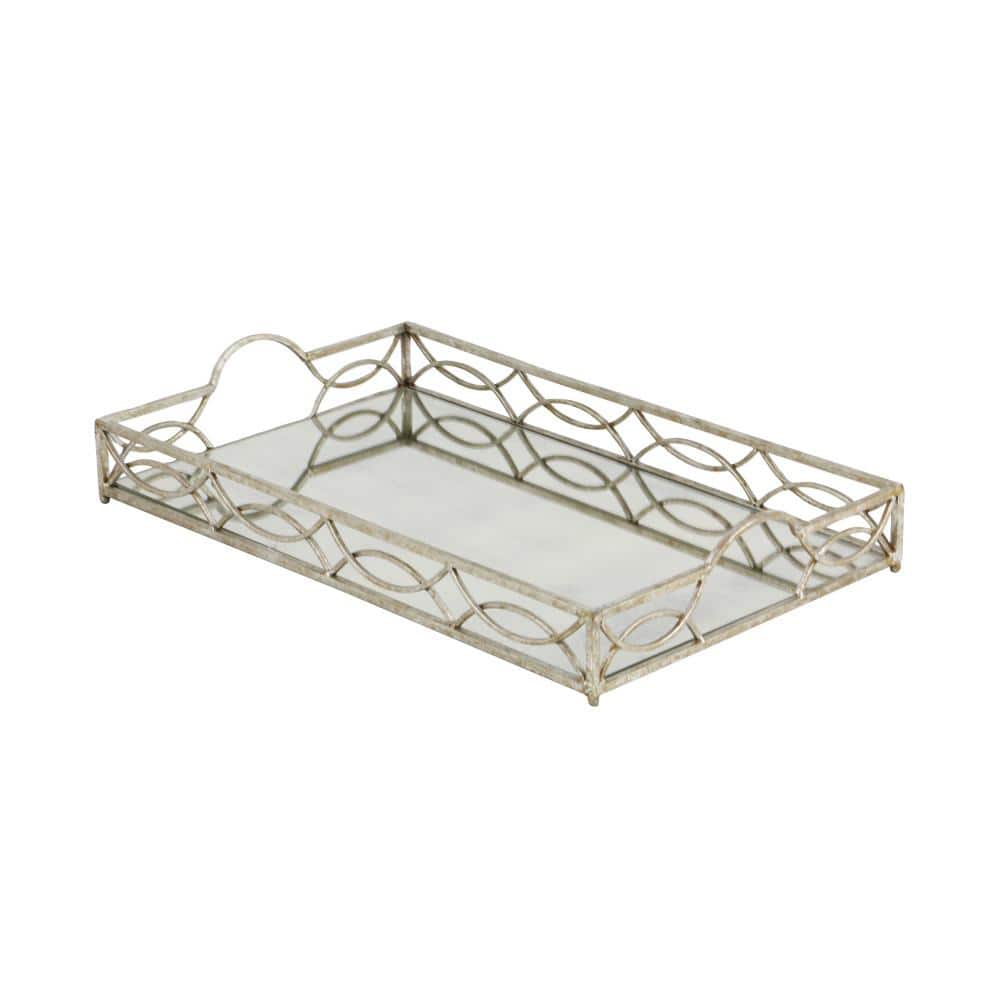 Elegant Silver Rectangular Glass Serving Tray