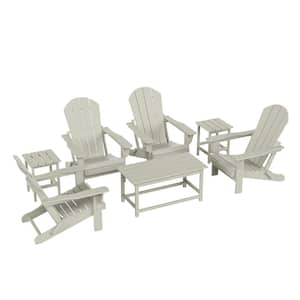 Laguna 7-Piece Fade Resistant Outdoor Patio HDPE Poly Plastic Folding Adirondack Chair Conversation Set in Sand