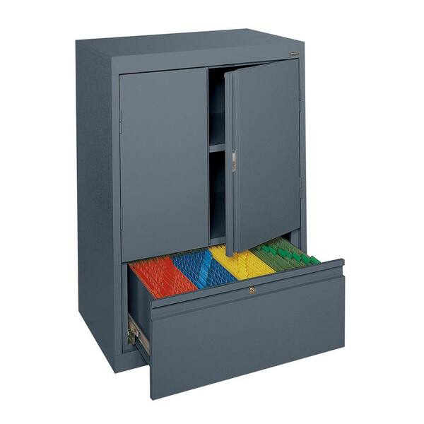 Sandusky System Series 30 in. W x 42 in. H x 18 in. D Counter Height Storage Cabinet with File Drawer in Charcoal