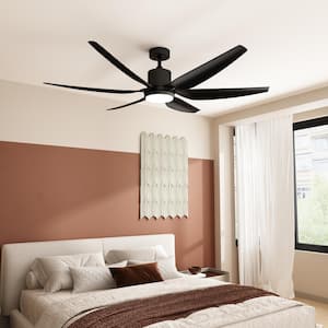 66 in. Integrated LED Indoor Outdoor Black Ceiling Fan with Light Kit and Remote Control, 6 Blades, 1, 4, 8-hour Timing
