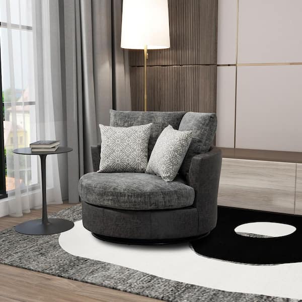 ANBAZAR Accent Swivel Barrel Chair, Leisure Sofa Barrel Chair With 4-Pillow,Circular Arm Chair With Removable Cushion,Dark Gray