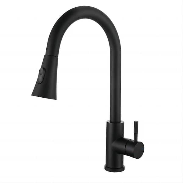 High-arch Single Handle Gooseneck Pull Out Sprayer Kitchen Faucet in Matte Black