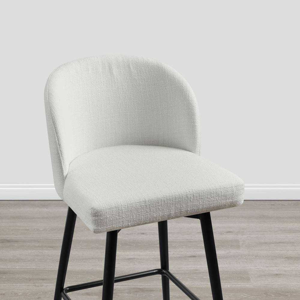 White Upholstered Swivel Counter Stools with Iron Legs, Set of 2