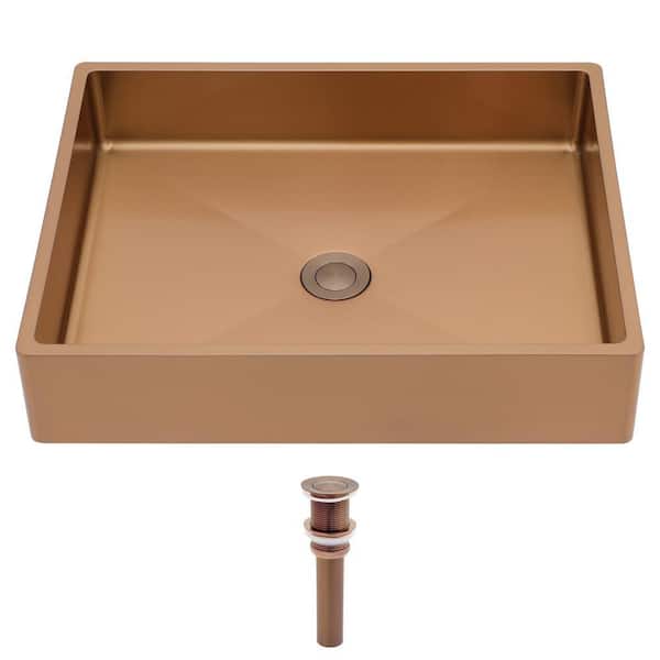 19 in. Rose Gold T304 Stainless Steel Rectangular Bathroom Vessel Sink Pop-Up Drain