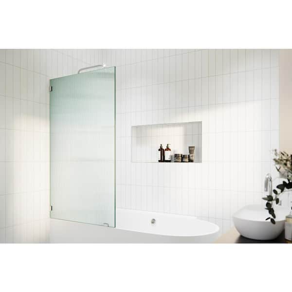 Glass Warehouse Gaia 30 in. W x 58.25 in. H Single Fixed Frameless Fluted Frosted Bath Panel Shower Tub Door