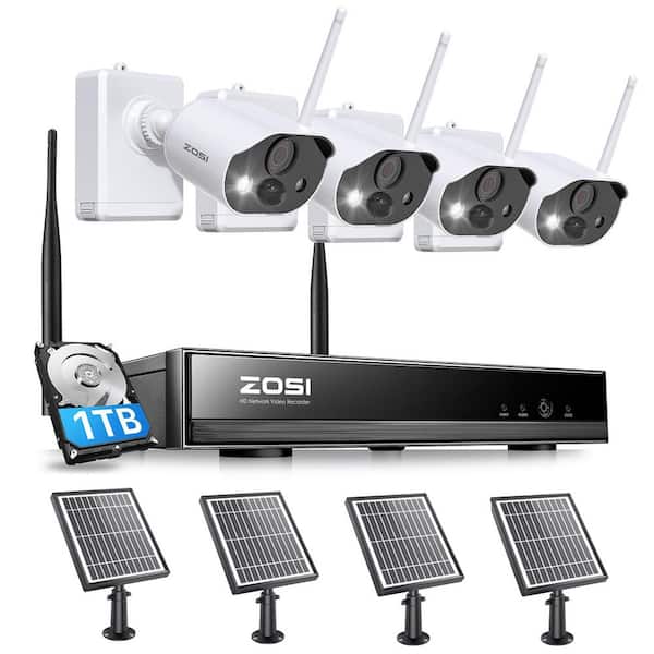 ZOSI 8-Channel 3MP 2K Wi-Fi 1TB Outdoor Security Camera System with 4-Wireless Cameras, Color Night Vision