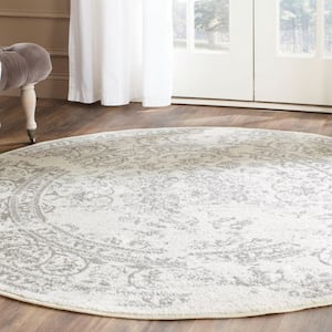 Adirondack Ivory/Silver 4 ft. x 4 ft. Round Floral Border Area Rug