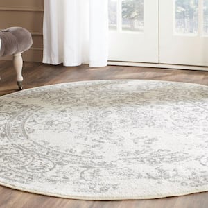 Adirondack Ivory/Silver 6 ft. x 6 ft. Round Floral Border Area Rug