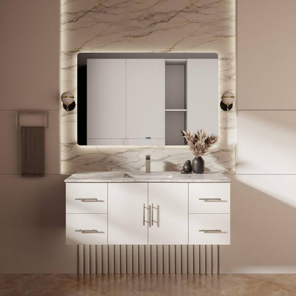 Geneva 48 in. W x 22 in. D Glossy White Bath Vanity without Top