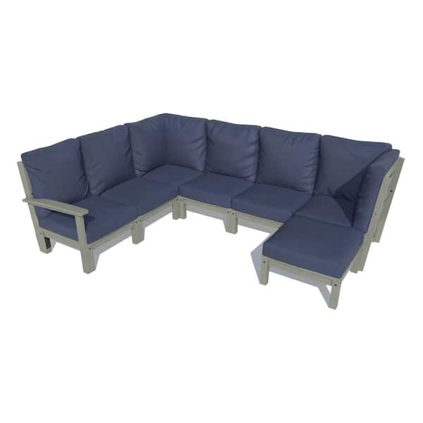 Highwood Bespoke Deep Seating 7-Piece Plastic Outdoor Sectional Set with Ottoman and with Cushions