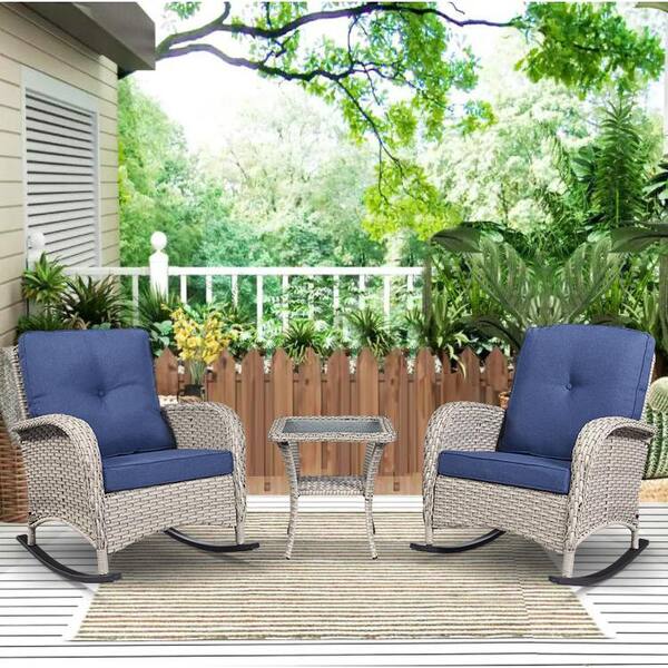 Gymojoy Carlos Grey 3-Piece Wicker Patio Conversation Set with