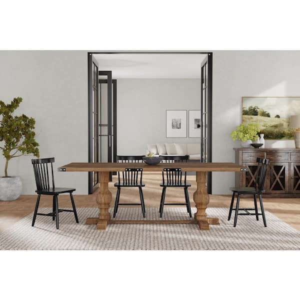 Alpine Furniture Manchester Natural Wood 40 in Double Pedestal Dining Table Seats 6