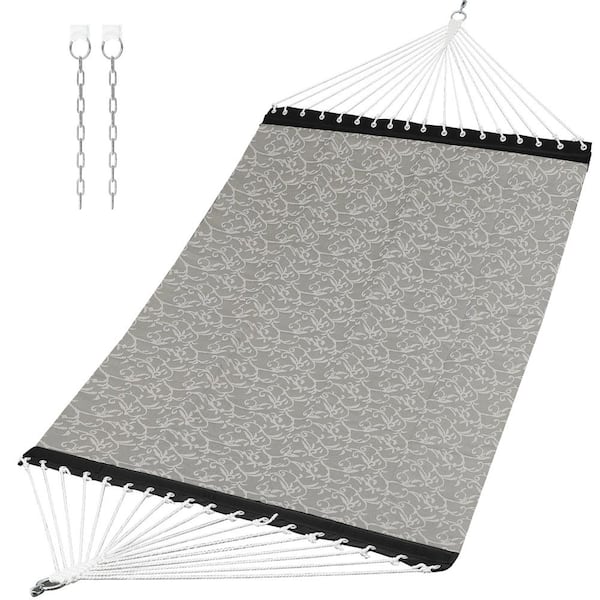 Unbranded 11 ft. Quilted Double 2-Person Textilene Portable Hammock with Iron Spreader Bars, Mocha Jacquard