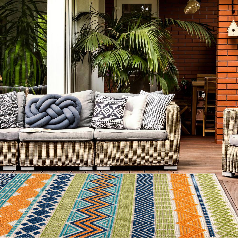 Marbella Multi-Color Boho Geometric Indoor/Outdoor Area Rug