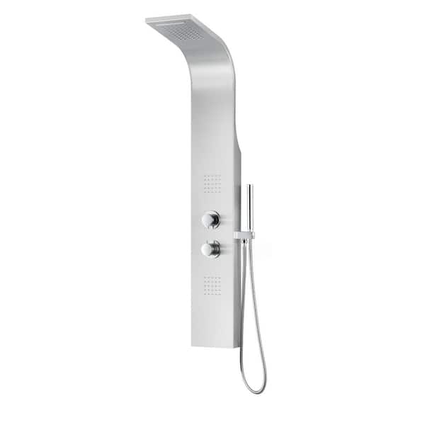ANZZI ANCHORAGE Series 60 in. 2-Jetted Full Body Shower Panel System with Heavy Rain Shower and Spray Wand in Brushed Steel