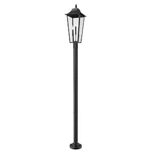 Gannon 3-Light Black Stainless Steel Hardwired Outdoor Marine Grade Post-Light Set with no bulbs included