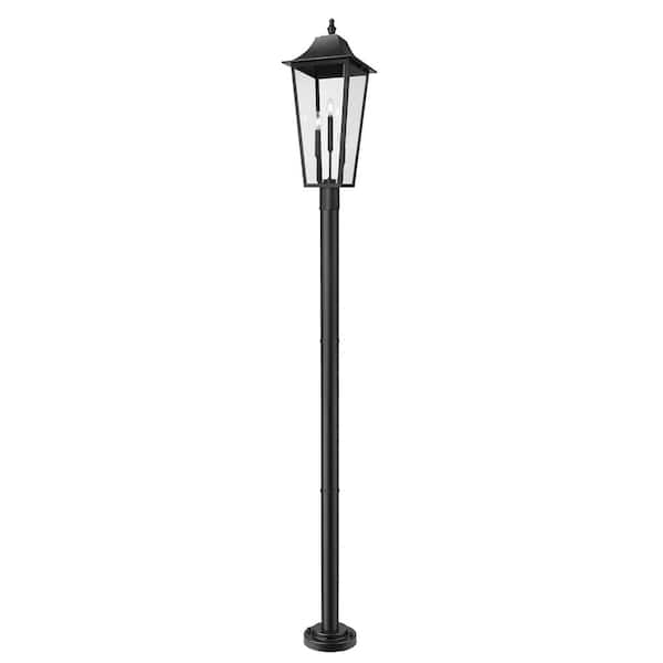 Gannon 3-Light Black Stainless Steel Hardwired Outdoor Marine Grade Post-Light Set with no bulbs included