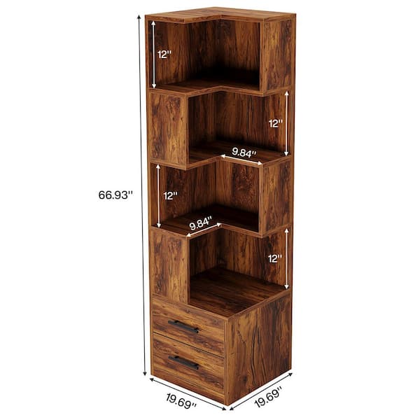 BYBLIGHT Eulas 66.9 in. Tall Brown Engineered Wood 4-Shelf