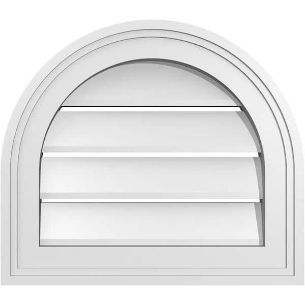 Ekena Millwork 16 in. x 14 in. Round Top Surface Mount PVC Gable Vent: Functional with Brickmould Frame
