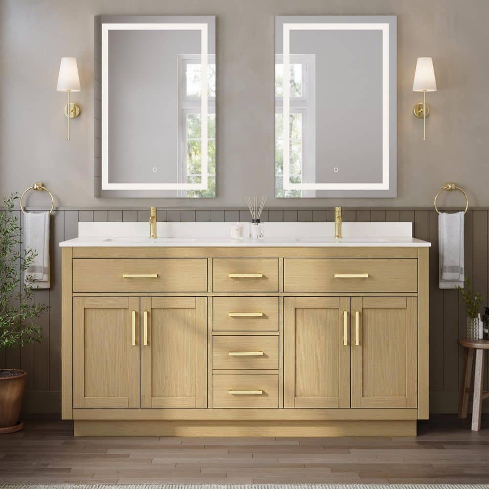 Beckett TK 66 in. Double Freestanding Rift Oak Bath Vanity with White Cultured Marble Top price history on PriceWatchPro