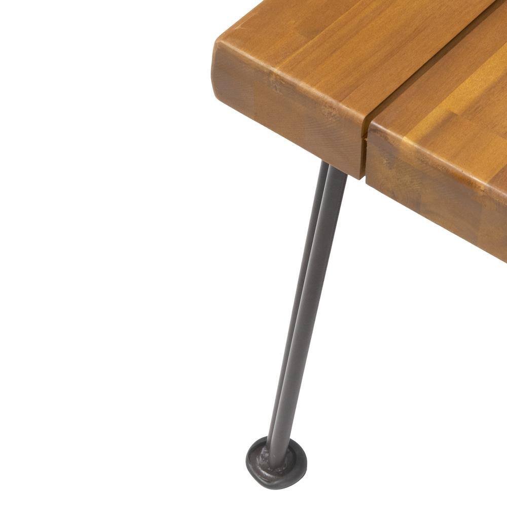 Rustic Teak and Black Iron 62" Hairpin Leg Bench