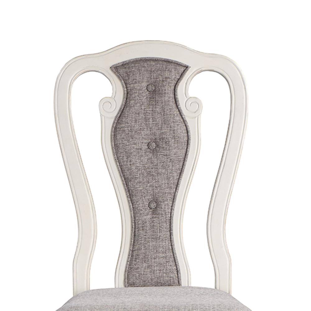 Florian Gray Fabric and Antique White Finish Slat Back Side Chair