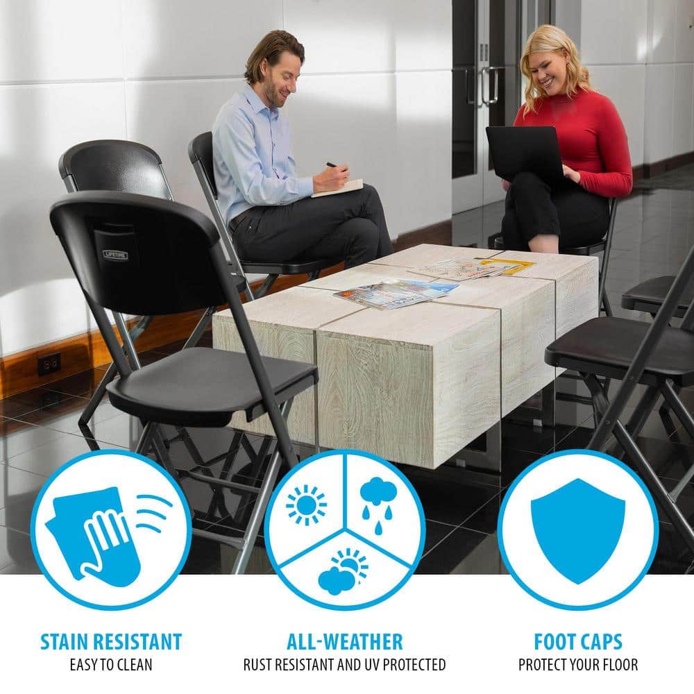 Black Steel and Polyethylene Folding Chair Set, 4-Pack