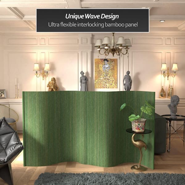 Bamboo Wave 48 in. Distressed Green Room Divider