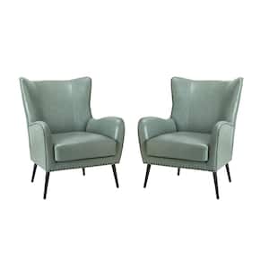 Harpocrates Modern Sage Wooden Upholstered Nailhead Trims Armchair With Metal Legs Set of 2