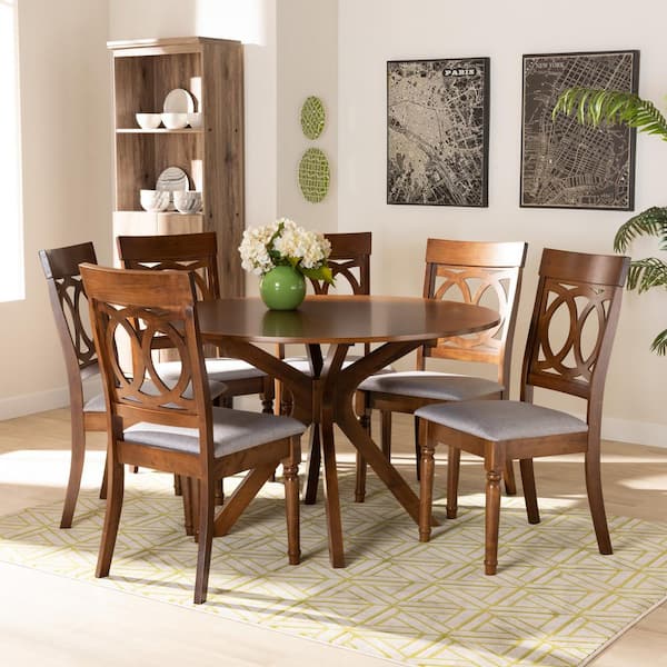 Baxton Studio Jessie 7 Piece Grey and Walnut Brown Dining Set