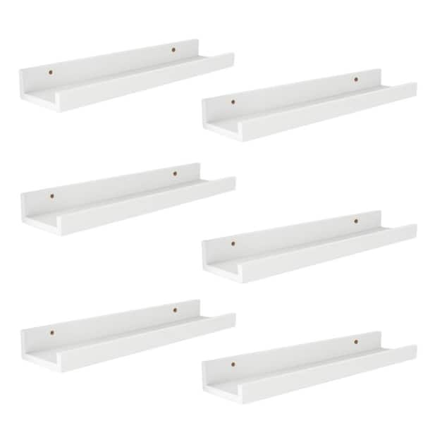 16"W x 5.5"D x 1.6"H Picture Ledge Shelf,White Floating Shelves Set of 6, with Ledge,3 Different Width