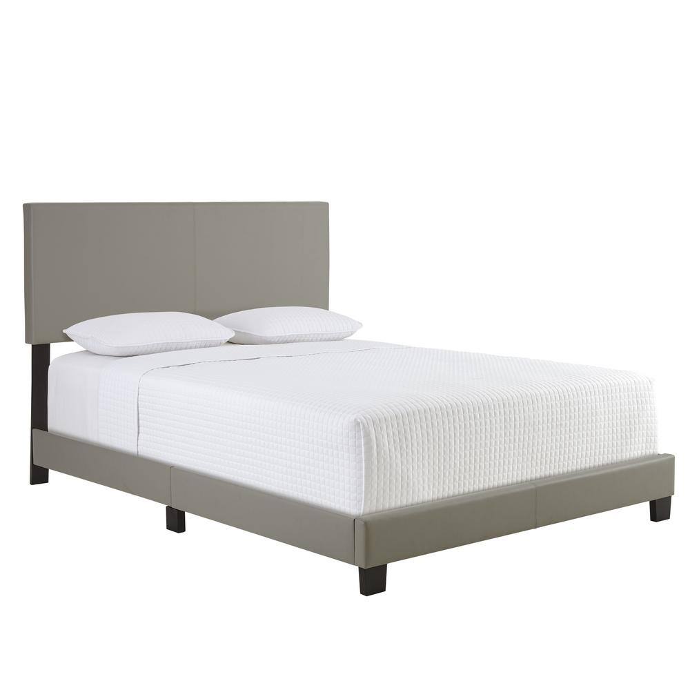 Finn Twin Upholstered Faux Leather Platform Bed in Gray