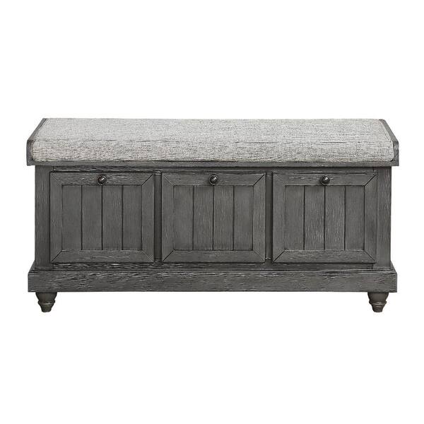 Unbranded Lorain Gray Fabric/Distressed Dark Gray Wood Finish Lift Top Storage Bench 42.5 in.