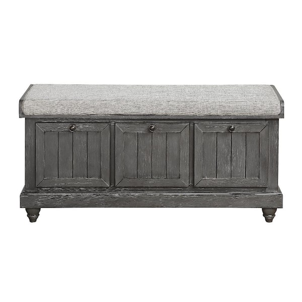Homelegance Lorain Gray Fabric/Distressed Dark Gray Wood Finish Lift Top Storage Bench 42.5 in.