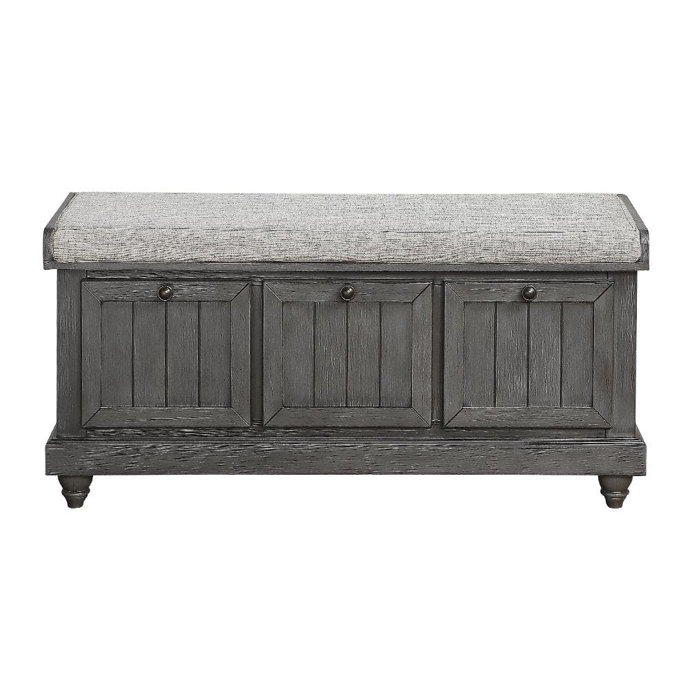 Lorain Gray Fabric/Distressed Dark Gray Wood Finish Lift Top Storage Bench 