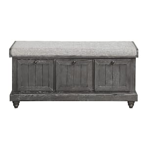 Lorain Gray Fabric/Distressed Dark Gray Wood Finish Lift Top Storage Bench 42.5 in.