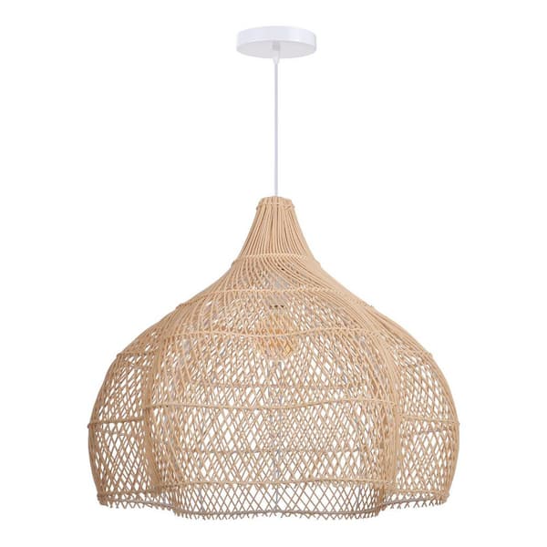 60-Watt 1-Light Natural Handwoven Rattan Pendant Light with Teardrop Shade, No Bulbs Included, 20 in.